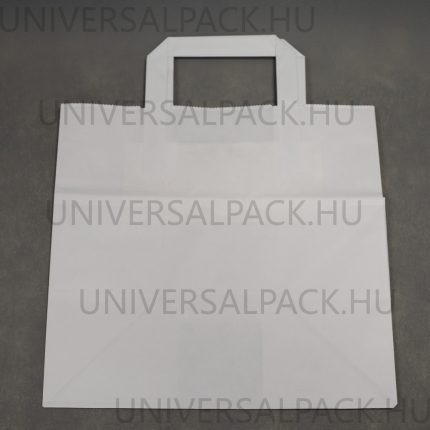 Szalagfüles papír táska, bevásárlótáska 22x28x10 cm, álló, fehér, 100 db
