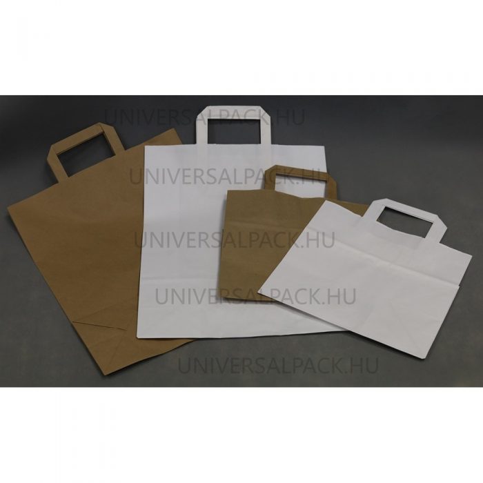 Szalagfüles papír táska, bevásárlótáska 18x22x8 cm, álló, fehér, 100 db